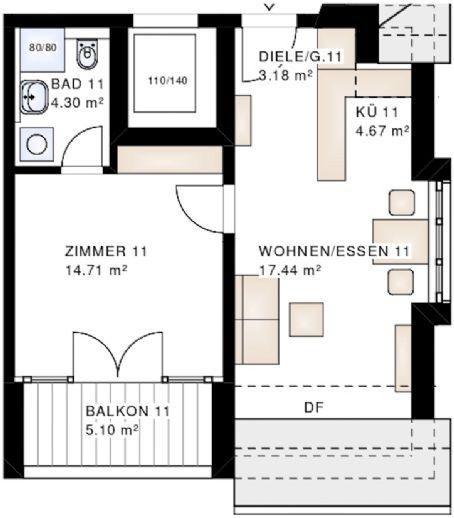 SCHOPFHEIM „AM KREISEL“ Moderne und komfortable 2-Zimmer-Wohnung mit 43,86 m² Nr. 11, Wohnungstyp VI Kreisfreie Stadt Darmstadt