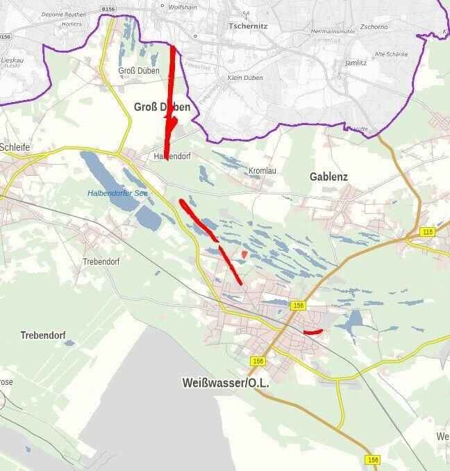 Waldfläche ( 18,4 ha ) - Alte Bahnlinie bei Weißwasser Weißwasser/O.L. - Běła Woda