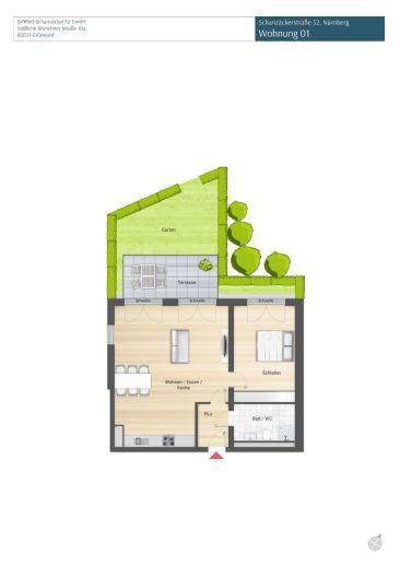 Helle 2-Zimmer Wohnung mit moderner Einbauküche Hafen Nürnberg