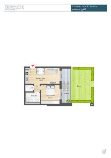 Helle 2-Zimmer Wohnung mit moderner Einbauküche und Gartenanteil Hafen Nürnberg
