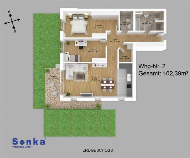 3 Zimmer Wohnung mit Terrasse und Gartenanteil Groß-Gerau