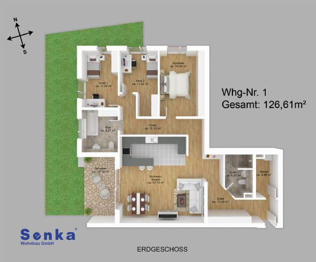 4 Zimmer Wohnung mit Terrasse und Gartenanteil Groß-Gerau