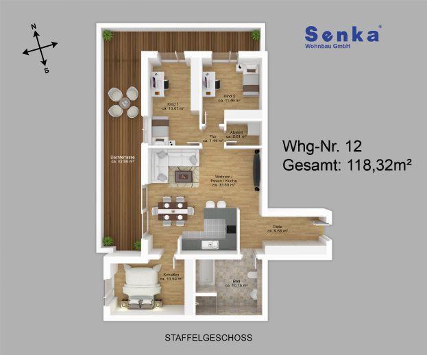 4 Zimmer Penthouse Wohnung mit Terrasse Groß-Gerau