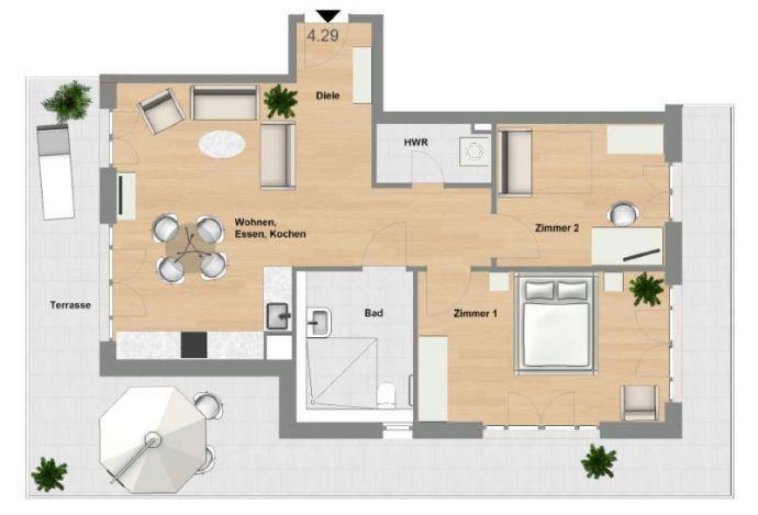 Schlüchtern-SeniorenWohnen: 3 Zimmer-Wohnung mit Dachterrasse im Erstbezug - TYP 94 Schlüchtern