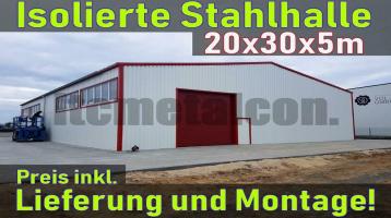 20x30x5m Isolierte Stahlhalle - Lagerhalle Produktionshalle NEU!