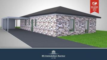 Idealer Altersruhesitz! Neubau-Bungalow KFW-55 mit Terrasse, Carport und Garten in ruhiger Wohnlage!