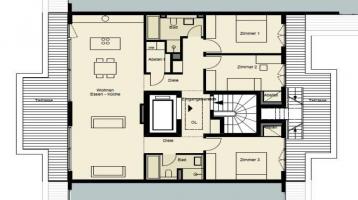 Erstbezug! 4-Zimmer Penthouse - Hochwertiges Parkett - Dachterrasse - Deckenkühlung - Kamin - Sauna - TG - Weitblick